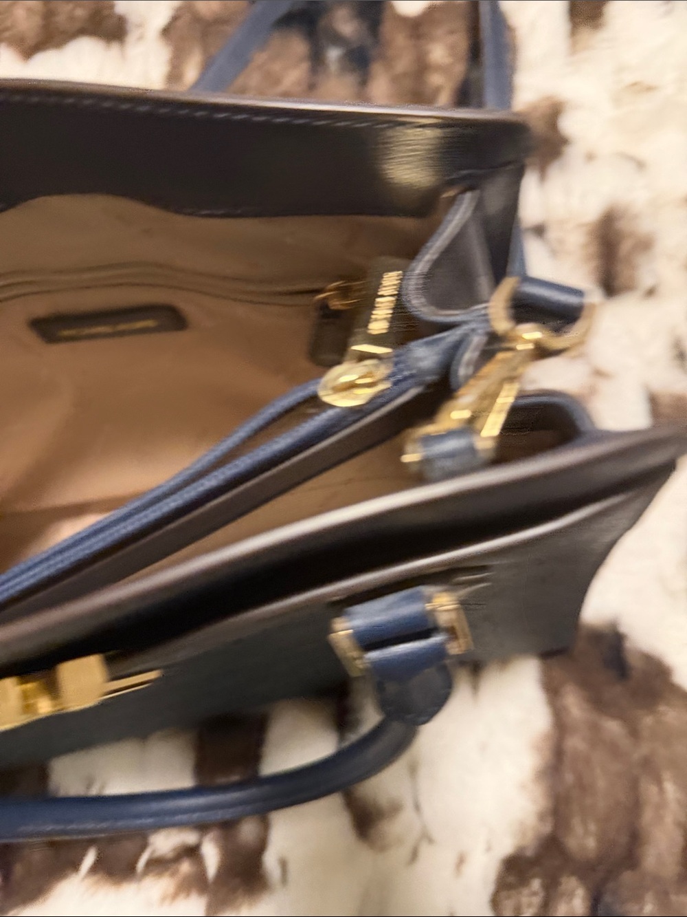 Michael Kors Dark Navy Logo Satchel with Gold Hardware - Picture 5 of 7